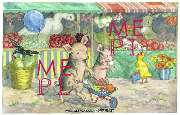 : When Piglets Go to Market piglets at fruit stall : When Piglets Go to Market piglets at fruit stall