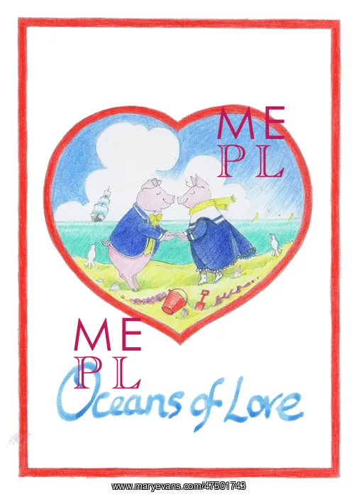 : Two Pigs in a heart-shaped border : Two Pigs in a heart-shaped border