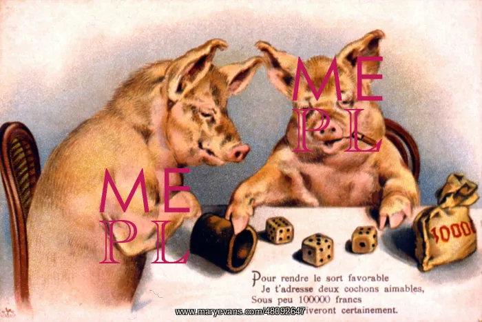  : Two pigs playing dice for money