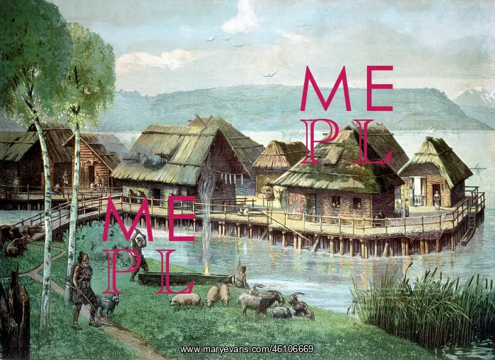 : Pile-dwelling, settlement at Murtensee : Pile-dwelling, settlement at Murtensee