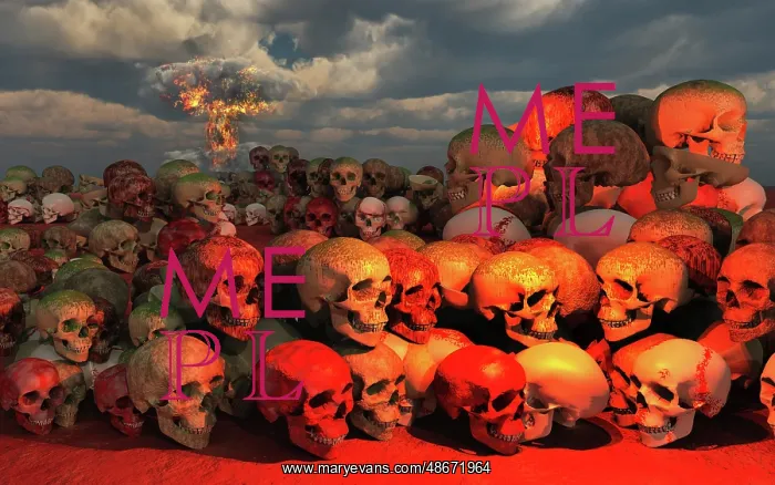 : A pile of human skulls as a result of an atomic war : A pile of human skulls as a result of an atomic war