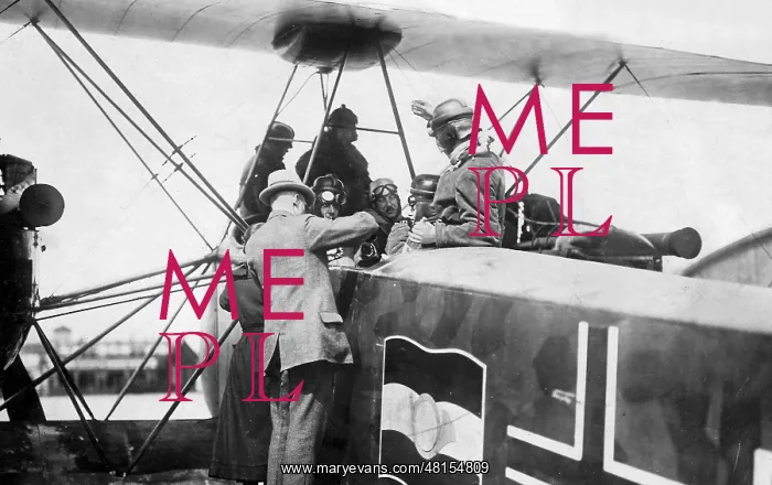 : Pilots celebrate in an airplane, 1919 : Pilots celebrate in an airplane, 1919
