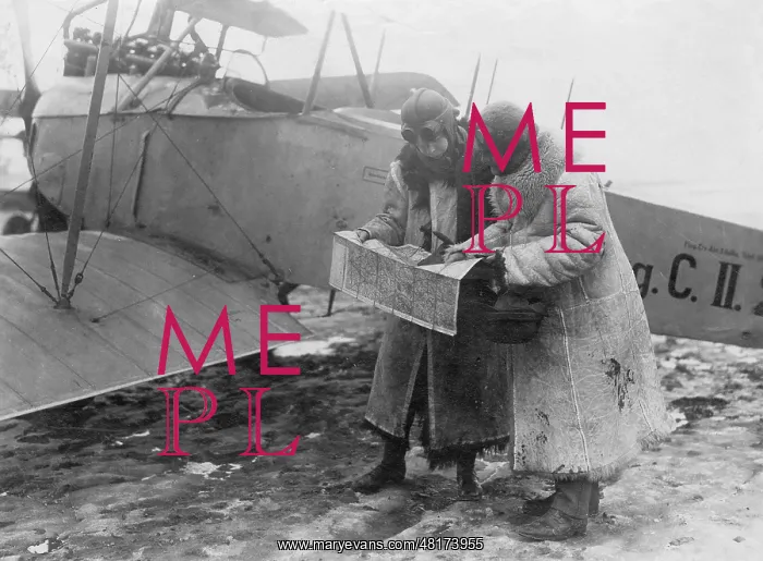 : Pilots of the German air force prepare for a flight, 1917 : Pilots of the German air force prepare for a flight, 1917