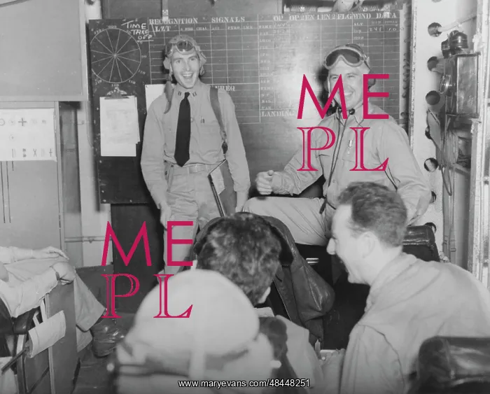 : Pilots singing in their ready room aboard : Pilots singing in their ready room aboard
