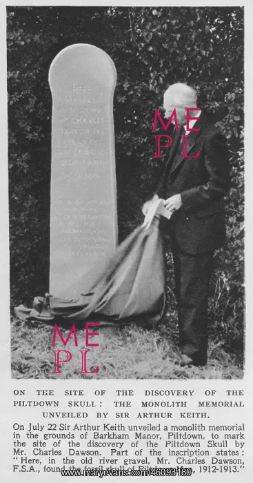 : Piltdown Man memorial, 1938 : Piltdown Man memorial, 1938