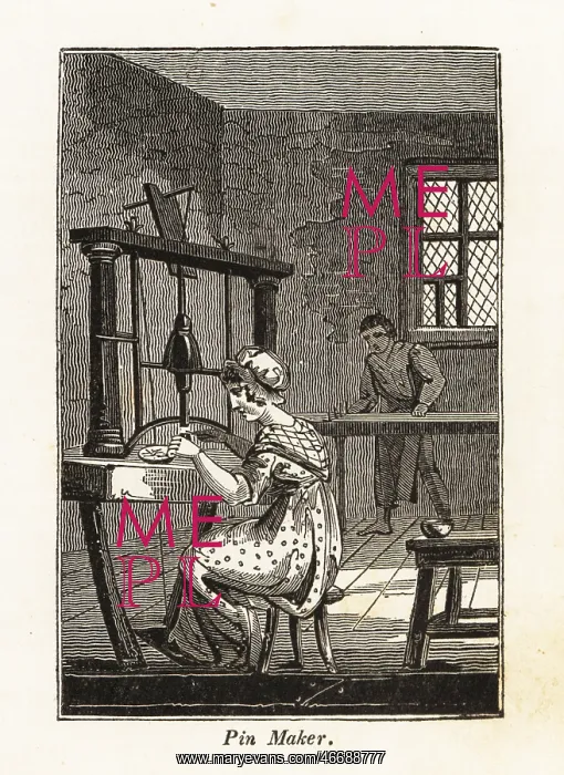 : Pin-makers manufacturing pins in a workhouse : Pin-makers manufacturing pins in a workhouse