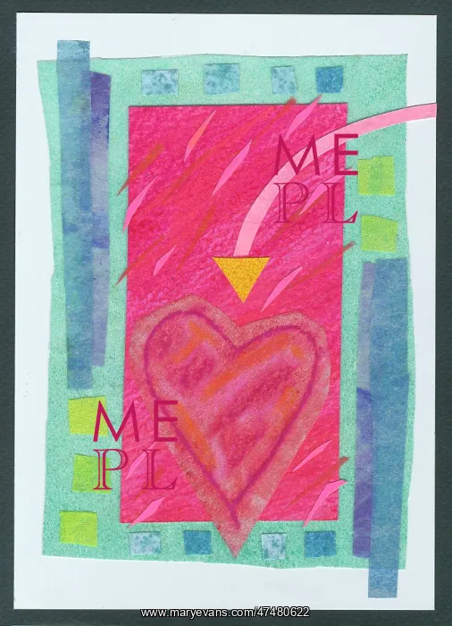  : Pink heart on pink background with blue border