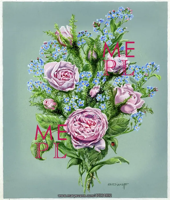  : Pink Roses and Forget-me-not
