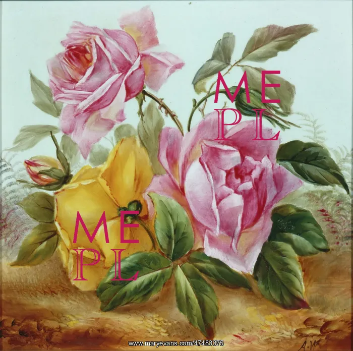  : Two pink roses and yellow rose with bud