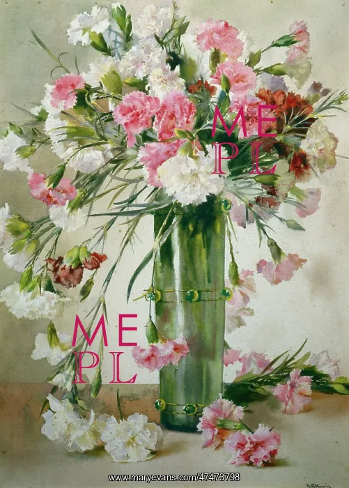: Pinks in a Tall Green Vase : Pinks in a Tall Green Vase