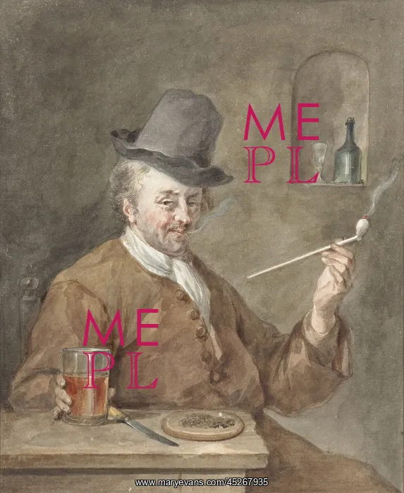 : Pipe Smoking Man at a Table with a Plate : Pipe Smoking Man at a Table with a Plate