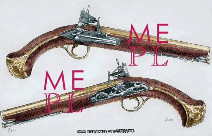  : Pistols. 18th century. Colored engraving
