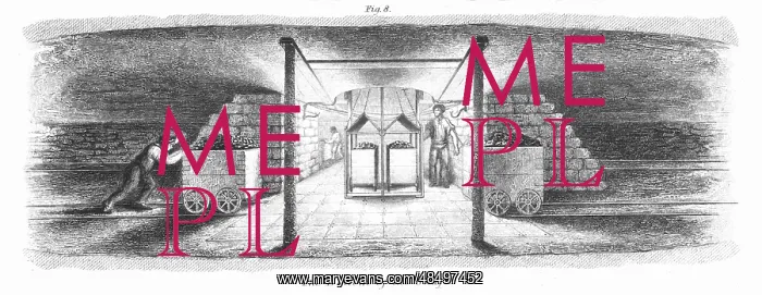: Bottom of pit shaft, showing cage and tubs of : Bottom of pit shaft, showing cage and tubs of