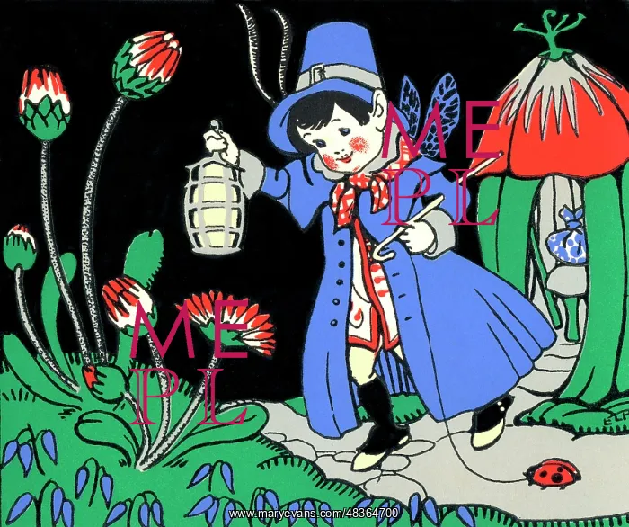 : A pixie checks that the flowers are sleeping : A pixie checks that the flowers are sleeping