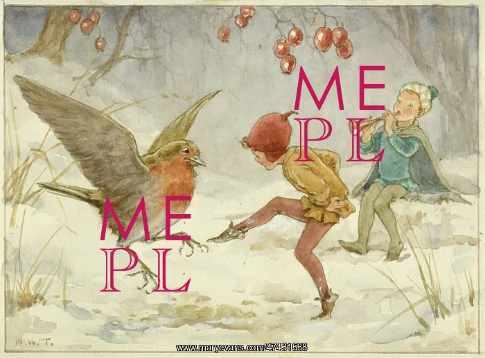 : A pixie and a robin dance in tune to music : A pixie and a robin dance in tune to music