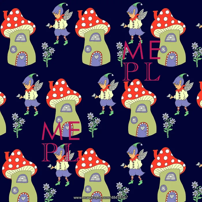 : Pixies and Toadstools repeating pattern : Pixies and Toadstools repeating pattern