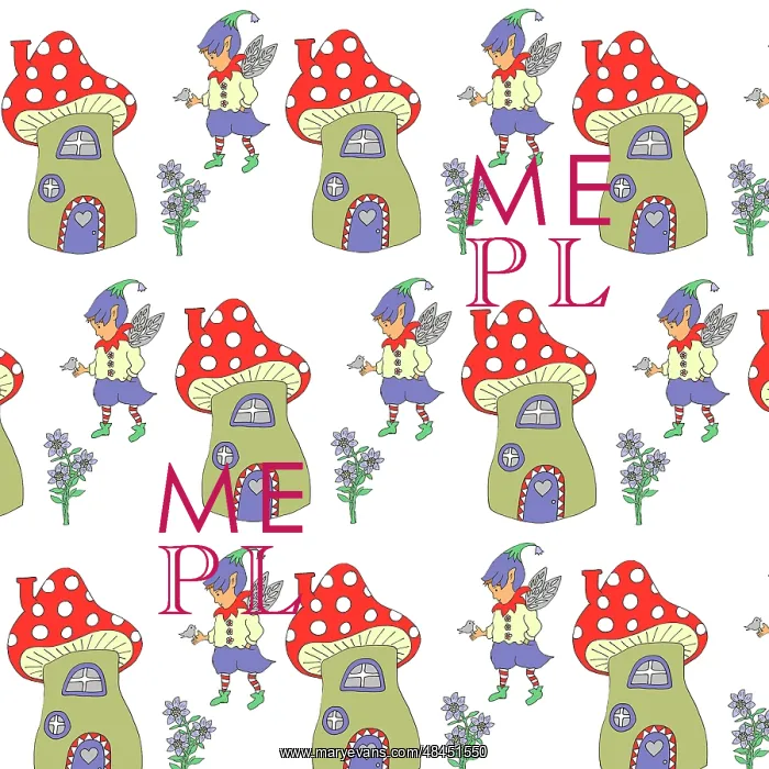 : Pixies and Toadstools repeating pattern : Pixies and Toadstools repeating pattern