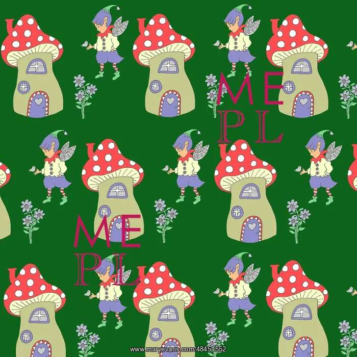 : Pixies and Toadstools repeating pattern : Pixies and Toadstools repeating pattern