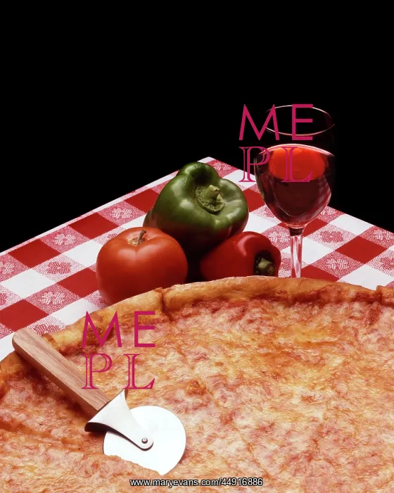 : Plain Cheese Pizza on Red and White checkered Tableclot : Plain Cheese Pizza on Red and White checkered Tableclot