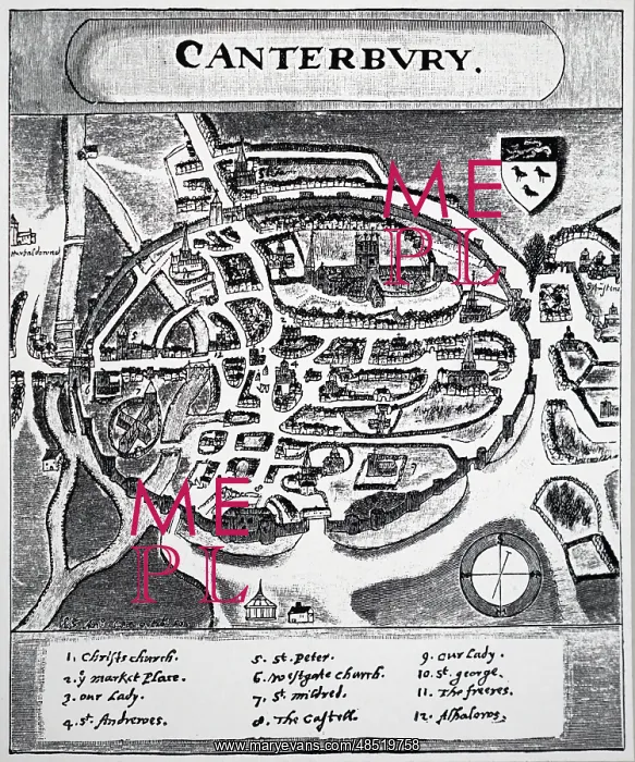 : Plan of Canterbury in the 15th century, based : Plan of Canterbury in the 15th century, based