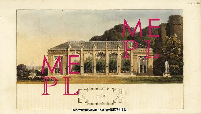 : Plan and elevation of a Gothic conservatory : Plan and elevation of a Gothic conservatory