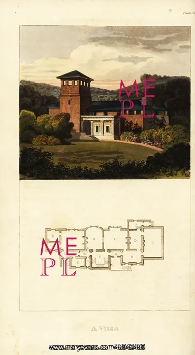 : Plan and elevation of a Regency artist's villa : Plan and elevation of a Regency artist's villa