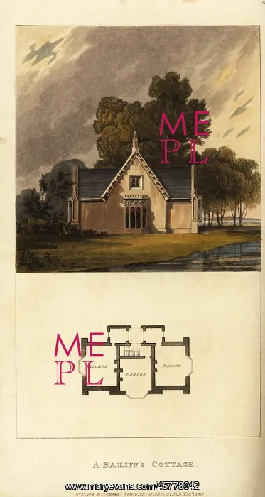 : Plan and elevation of a Regency Era bailiff's cottage : Plan and elevation of a Regency Era bailiff's cottage