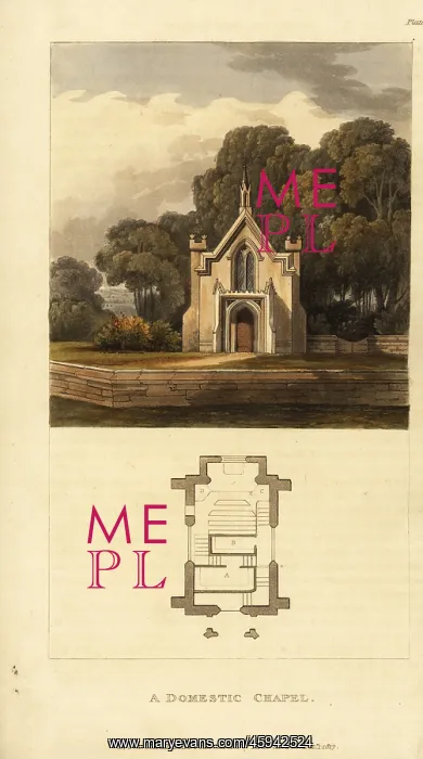 : Plan and elevation of a Regency Era, Gothic style : Plan and elevation of a Regency Era, Gothic style