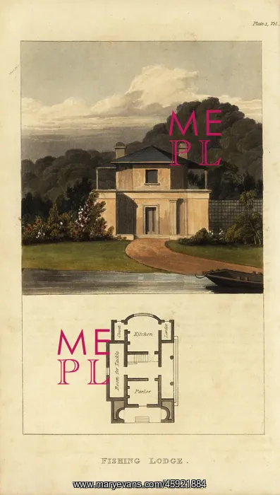 : Plan and elevation of a Regency fishing lodge : Plan and elevation of a Regency fishing lodge