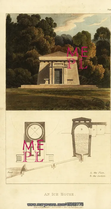 : Plan and elevation of a Regency neoclassical ice house : Plan and elevation of a Regency neoclassical ice house