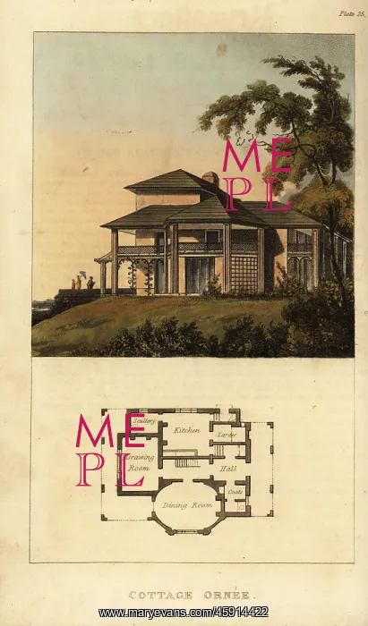 : Plan and elevation of a Regency ornate cottage : Plan and elevation of a Regency ornate cottage
