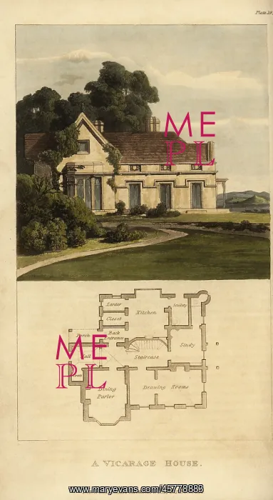 : Plan and elevation of a Regency vicarage house : Plan and elevation of a Regency vicarage house
