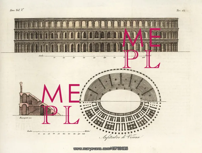 : Plan and elevation of the Verona Arena, built in AD30 : Plan and elevation of the Verona Arena, built in AD30