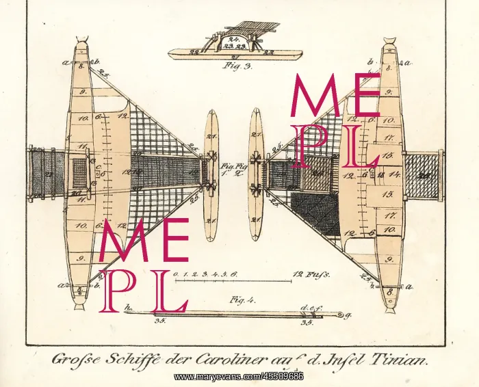 : Plan of a large Carolinian boat with outrigger : Plan of a large Carolinian boat with outrigger