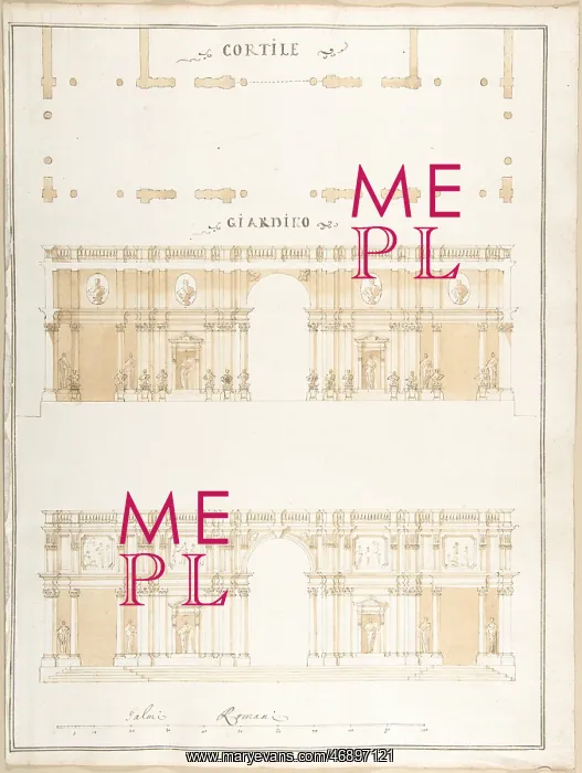 : Plan, Section and Exterior Elevation of a Villa : Plan, Section and Exterior Elevation of a Villa