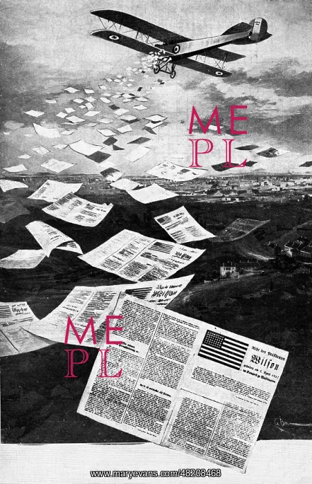 : A plane distributes propaganda material, 1916 : A plane distributes propaganda material, 1916
