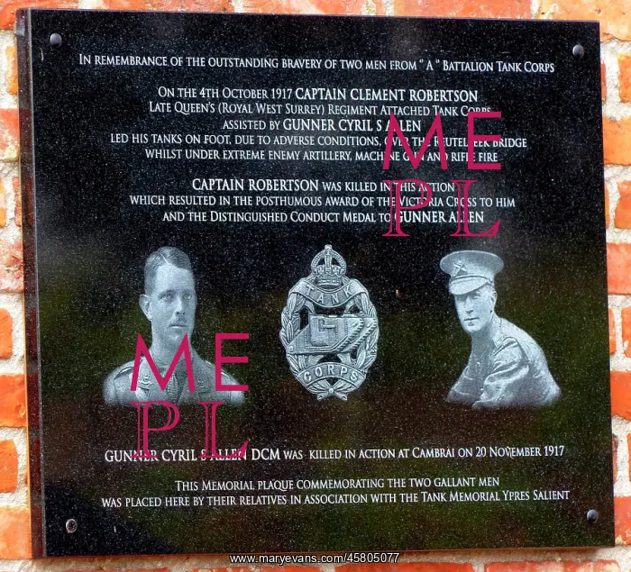 : Plaque to Capt Robertson VC, Merlijn Restaurant, Ypres area : Plaque to Capt Robertson VC, Merlijn Restaurant, Ypres area
