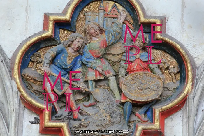 : Plaque, choir screen, Amiens Cathedral, Picardy, France : Plaque, choir screen, Amiens Cathedral, Picardy, France