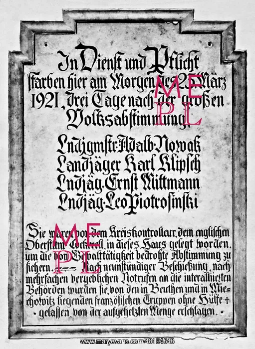 : Plaque for the German fallen after the plebiscite in Upper S : Plaque for the German fallen after the plebiscite in Upper S