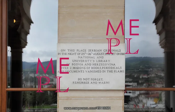  : Plaque, National and University Library, Sarajevo