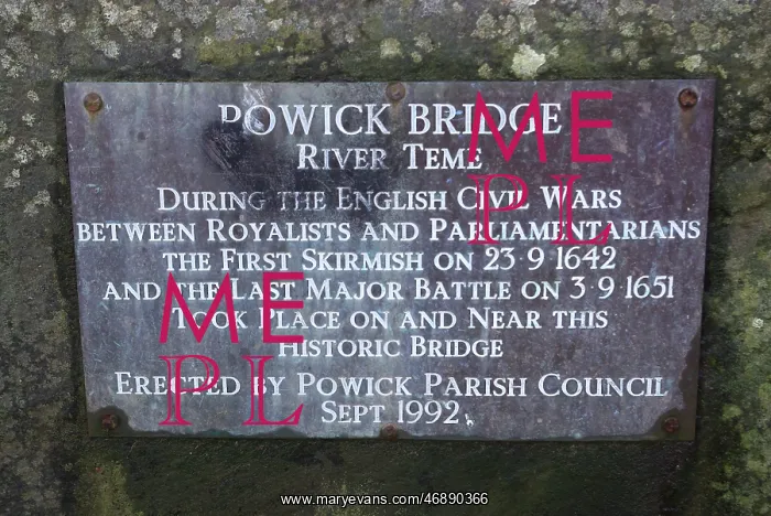 : Plaque on Old Bridge at Powick, Worcestershire : Plaque on Old Bridge at Powick, Worcestershire