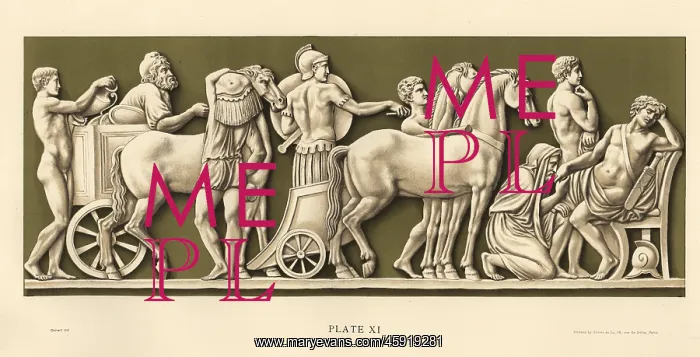: Plaque showing King Priam of Troy begging : Plaque showing King Priam of Troy begging