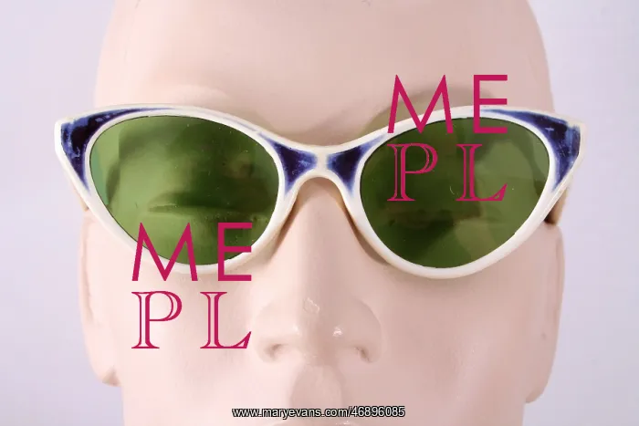 : Plastic frame in white blue, green glass lenses : Plastic frame in white blue, green glass lenses