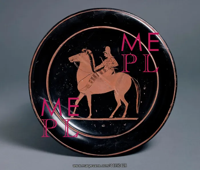 : Plate. Athenian red-figure plate, mounted archer in oriental costume : Plate. Athenian red-figure plate, mounted archer in oriental costume