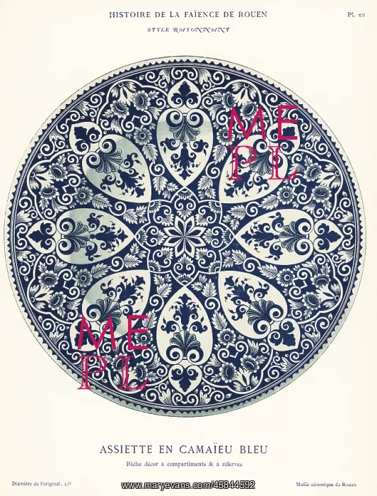 : Plate in blue camaieu, festoon style, Rouen : Plate in blue camaieu, festoon style, Rouen