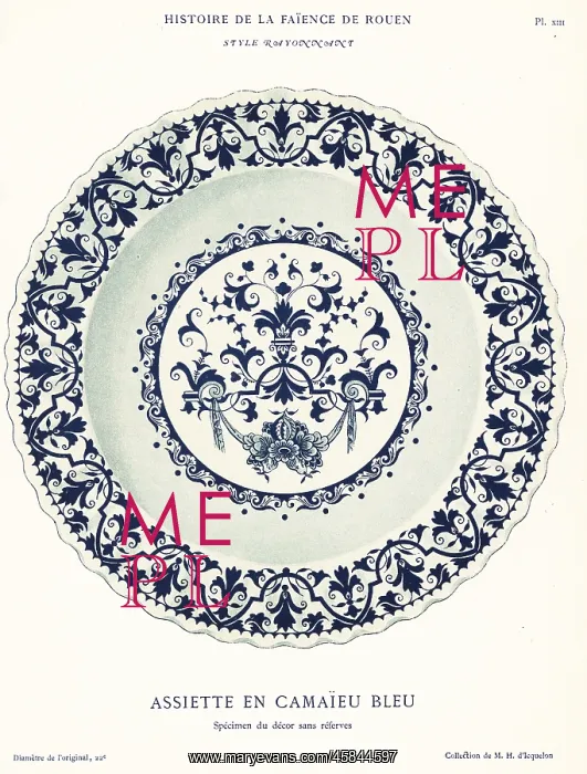 : Plate in blue camaieu, festoon style, Rouen : Plate in blue camaieu, festoon style, Rouen