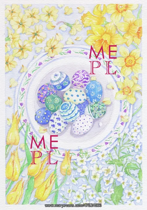 : Plate of Easter Eggs with Flowers : Plate of Easter Eggs with Flowers