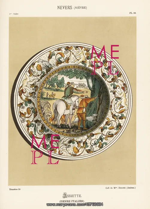 : Plate from Nevers, France, decorated with : Plate from Nevers, France, decorated with
