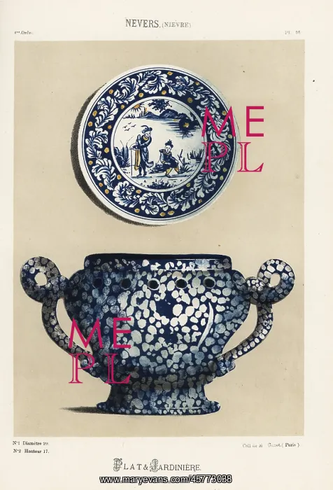 : Plate and planter from Nevers, France : Plate and planter from Nevers, France
