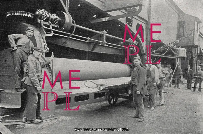 : Plate rolling machine and workers at a Sunderland shipyard : Plate rolling machine and workers at a Sunderland shipyard